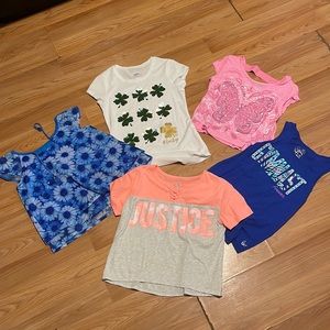 set a five size 12 girls justice shirts, bundle of short sleeve tops 😍